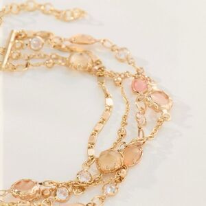 NWT Anthropologie Layered Crystal Bracelet Peach 14k Gold-plated Brass + Pouch